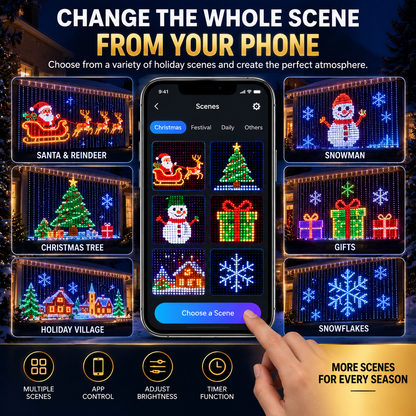📱 SMART CHRISTMAS LIGHTS | App Controlled LED Curtain – Animated Pixel Display for Windows, Walls & Holiday Decor