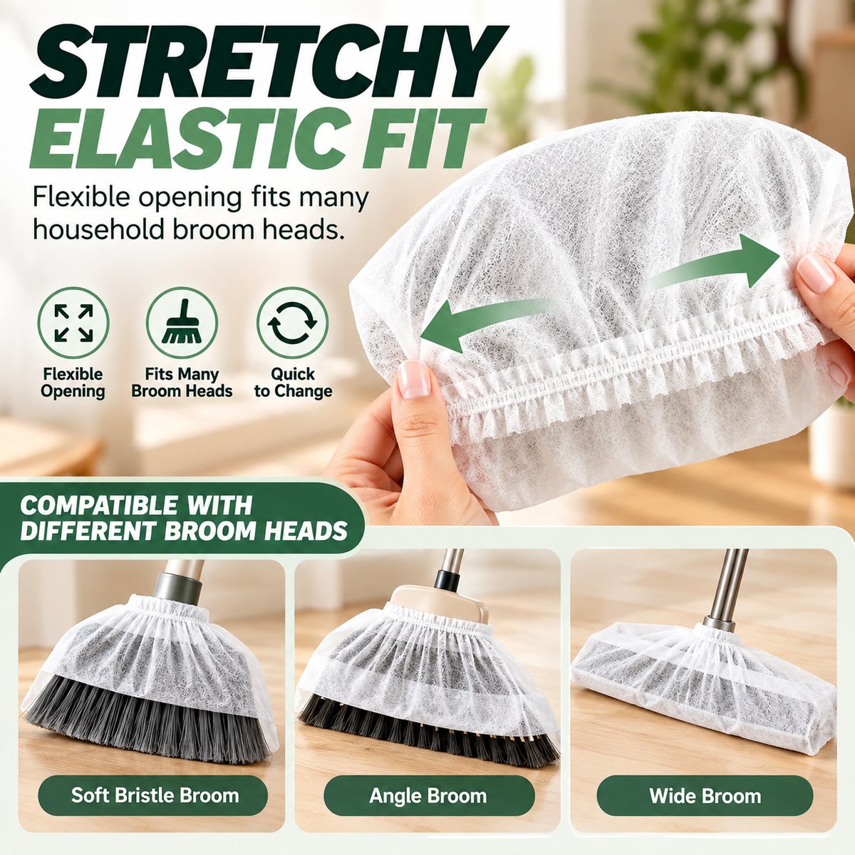 🧹 Disposable Broom Dust Cover – Elastic Cleaning Cover for Pet Hair, Dust & Everyday Floor Debris