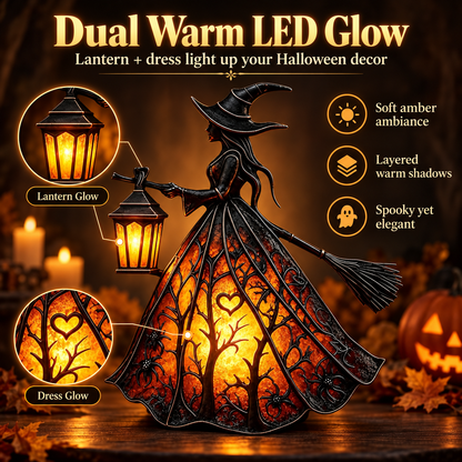 🧙‍♀️ HOT SALE | 7-Inch Lighted Gothic Witch Lantern – Warm LED Halloween Figurine for Mantel, Shelf & Table Decor