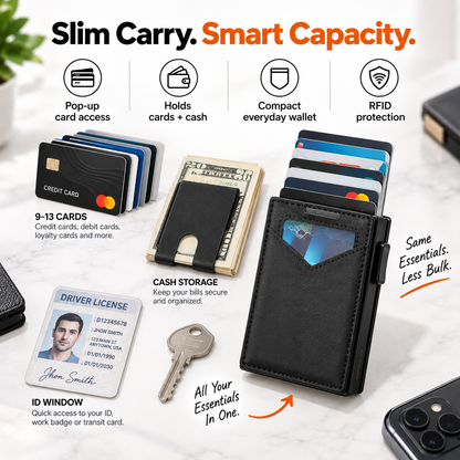 💳 POP-UP CARD WALLET | Slim RFID Blocking Wallet with Quick-Access Aluminum Card Holder & Money Clip