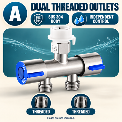 🚿 SUS 304 Dual-Control Faucet Splitter – 2-Way Hose & Washing Machine Adapter