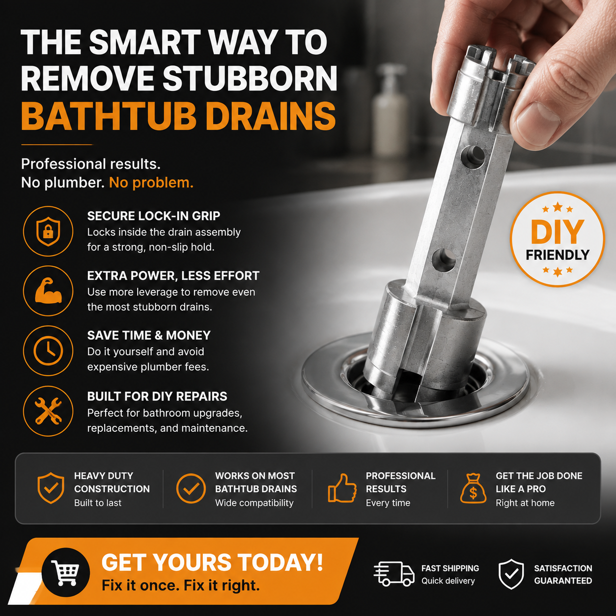 🔧Bathtub Drain Removal Wrench | Heavy-Duty Tub Drain Extractor Tool For Easy DIY Plumbing Repairs