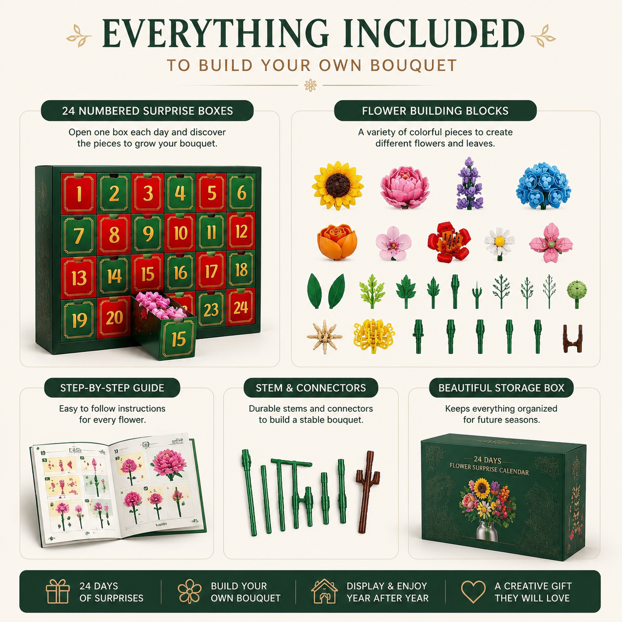 🌸 CHRISTMAS FAVORITE | Flower Building Blocks Advent Calendar – 24 Daily Surprises That Become a Decorative Bouquet