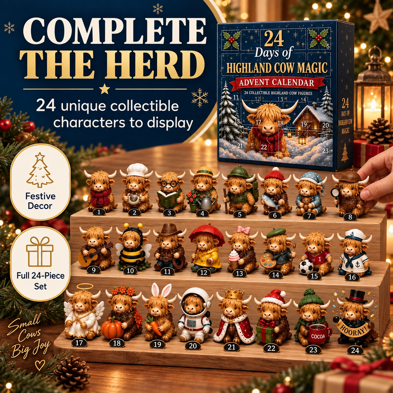 🐮 HOT SALE | 24-Day Highland Cow Advent Calendar – 24 Collectible Christmas Cow Figurines & Daily Surprises