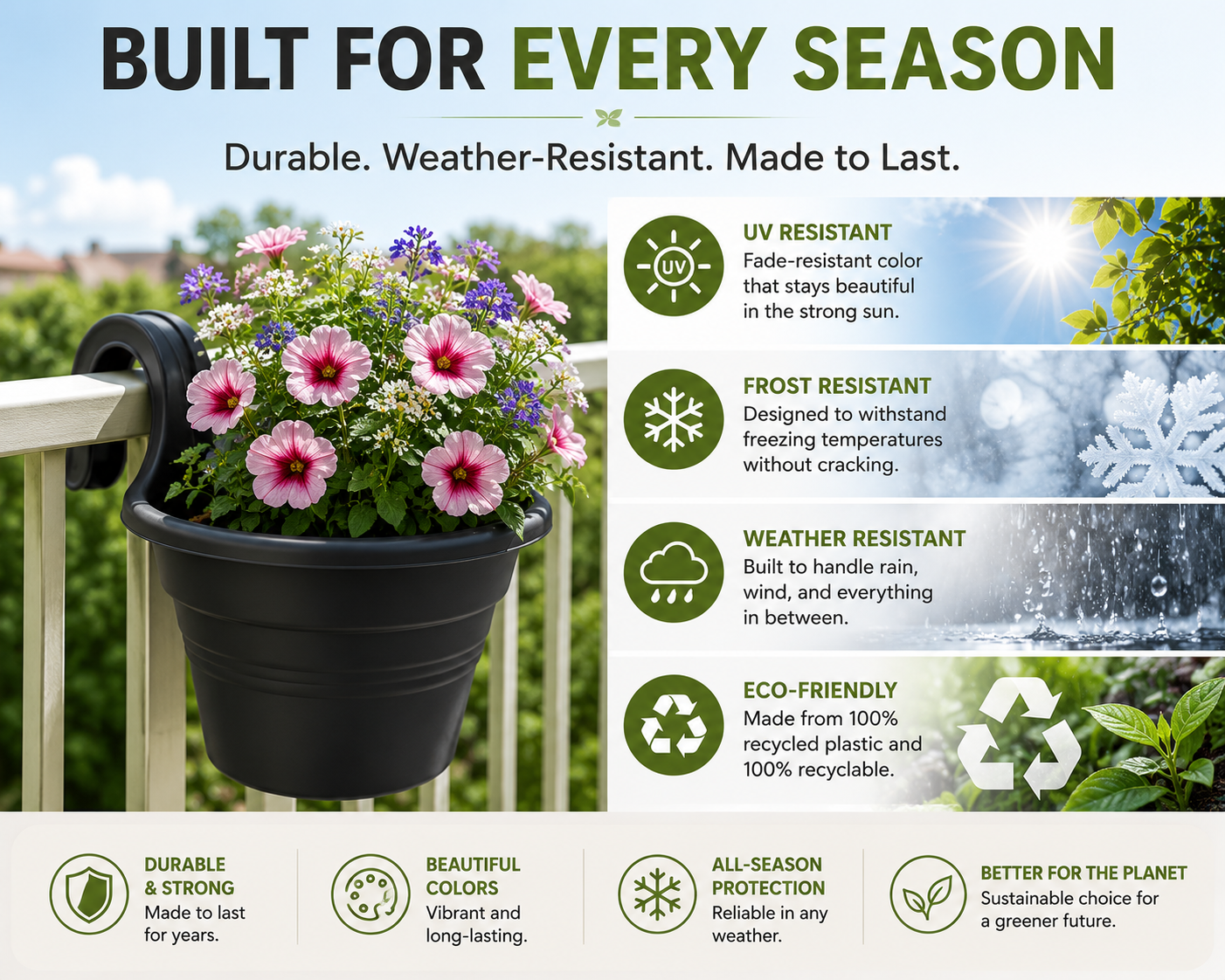 Balcony Hanging Planter – No Tools Rail Flower Pot | Space-Saving Garden Pot