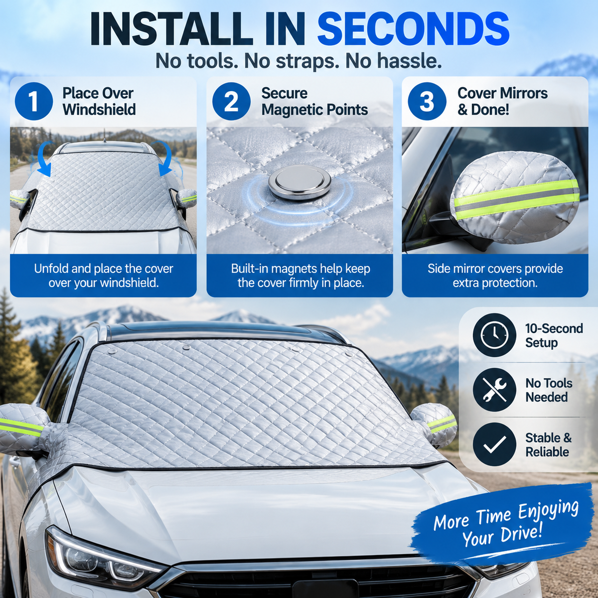 🚗 Magnetic Windshield Cover – All-Season Sun, Snow & Frost Protector for Cars, SUVs & Trucks