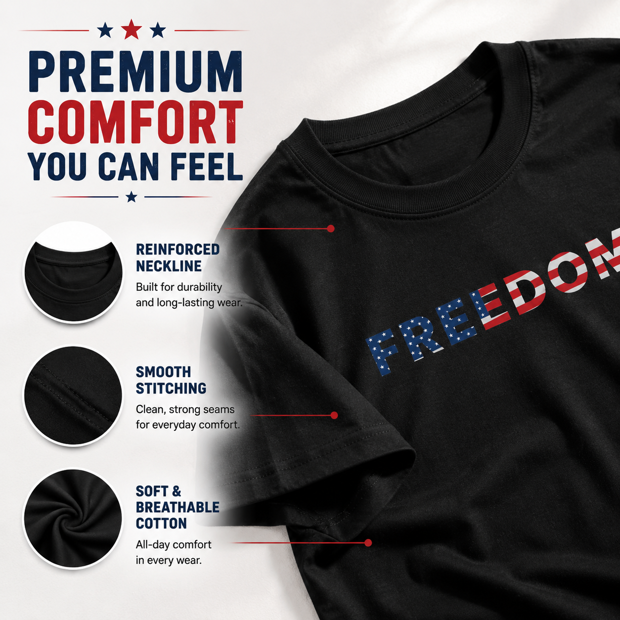 🇺🇸 Freedom Patriotic T-Shirt – Classic American Flag Cotton Tee for Men & Women