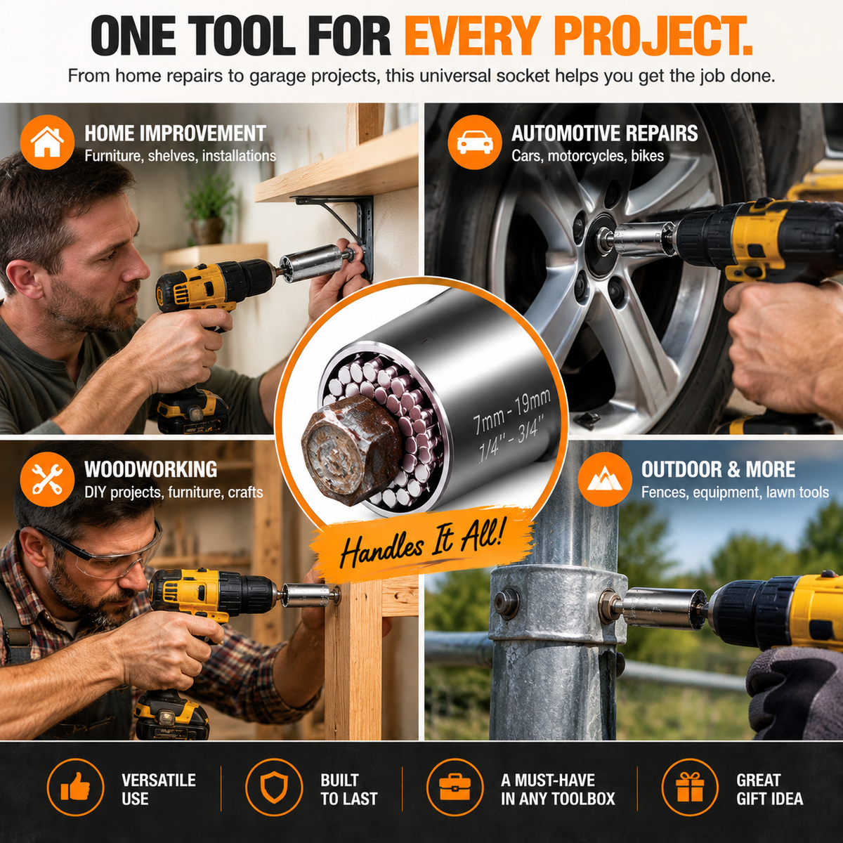 ⚙️ SELF-ADJUSTING SOCKET | Universal Multi-Size Adapter for Nuts, Bolts, Hooks & Everyday Fasteners