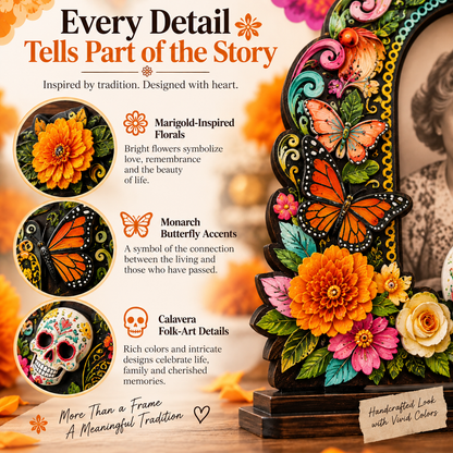 💀 DAY OF THE DEAD DECOR | 6 Wooden Memorial Photo Frames – Colorful Ofrenda Picture Frame Set with Floral Details