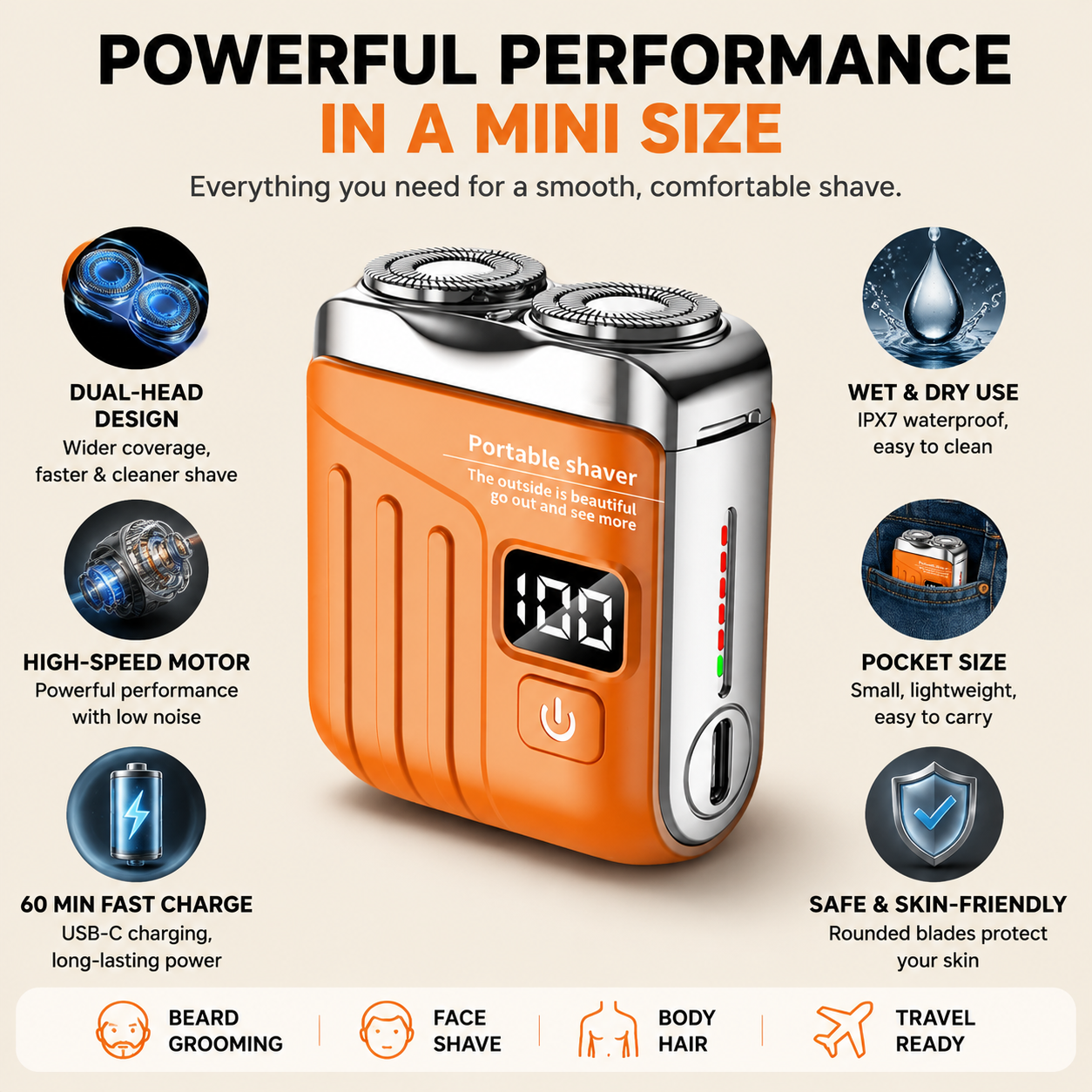 🧲Mini Pocket Electric Shaver – Fast USB Rechargeable Portable Razor for Men