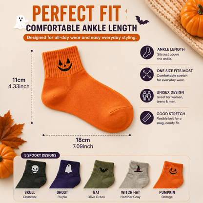 🎁 HALLOWEEN GIFT SALE | 5-Pair Cute Spooky Embroidered Socks