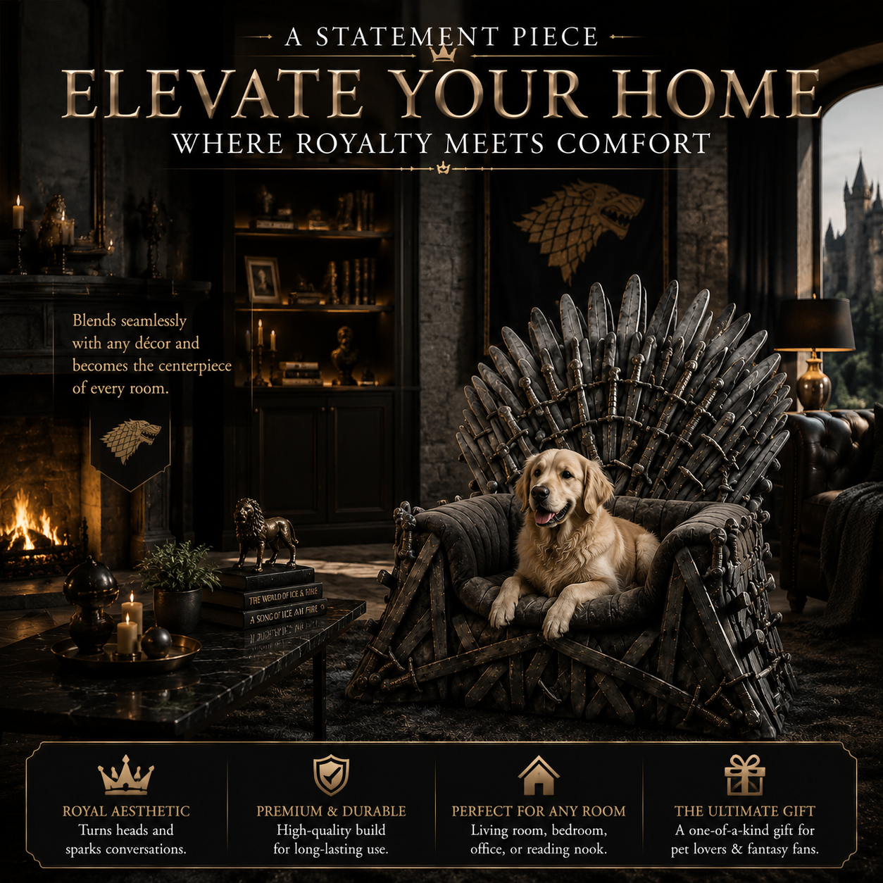 👑Luxury Pet Throne Bed Chair For Dogs Cats – Fantasy Royal Style Pet Furniture