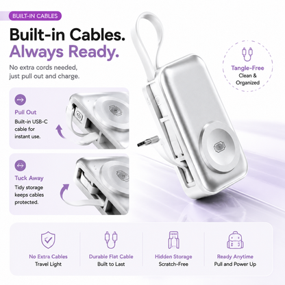 ✈️ Travel Essential 2026 – Mini Portable Power Bank With Built-In Cable For Phones