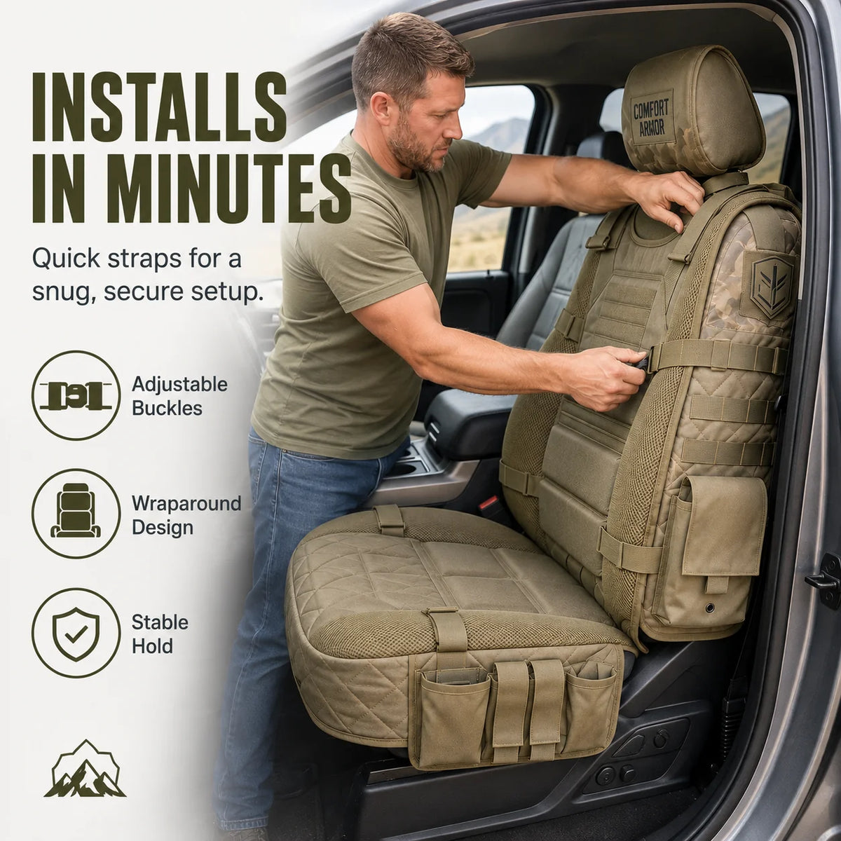 🎒 TRUCK SEAT ORGANIZER COVER | Tactical-Style Seat Protection with Utility Pockets, Webbing & Gear Storage