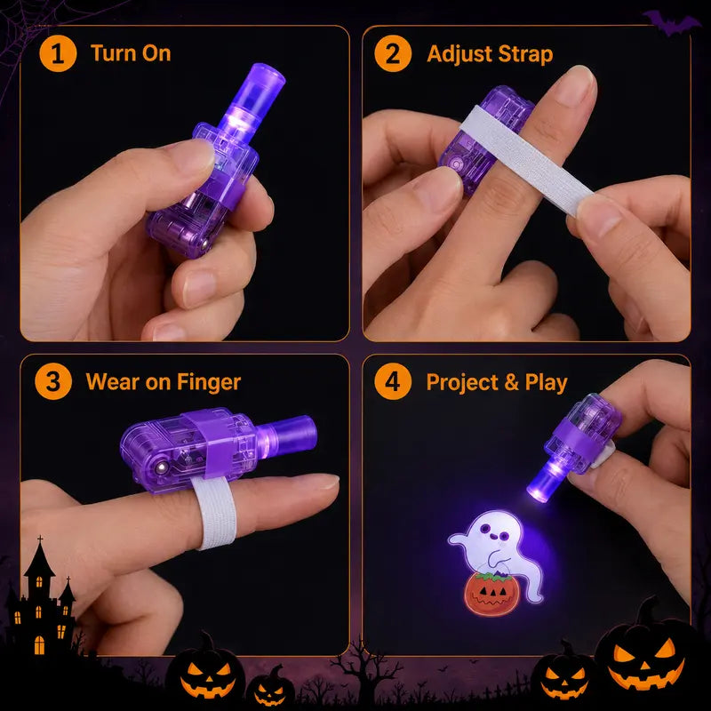 How to use Halloween finger projector ring turn on adjust strap wear and project