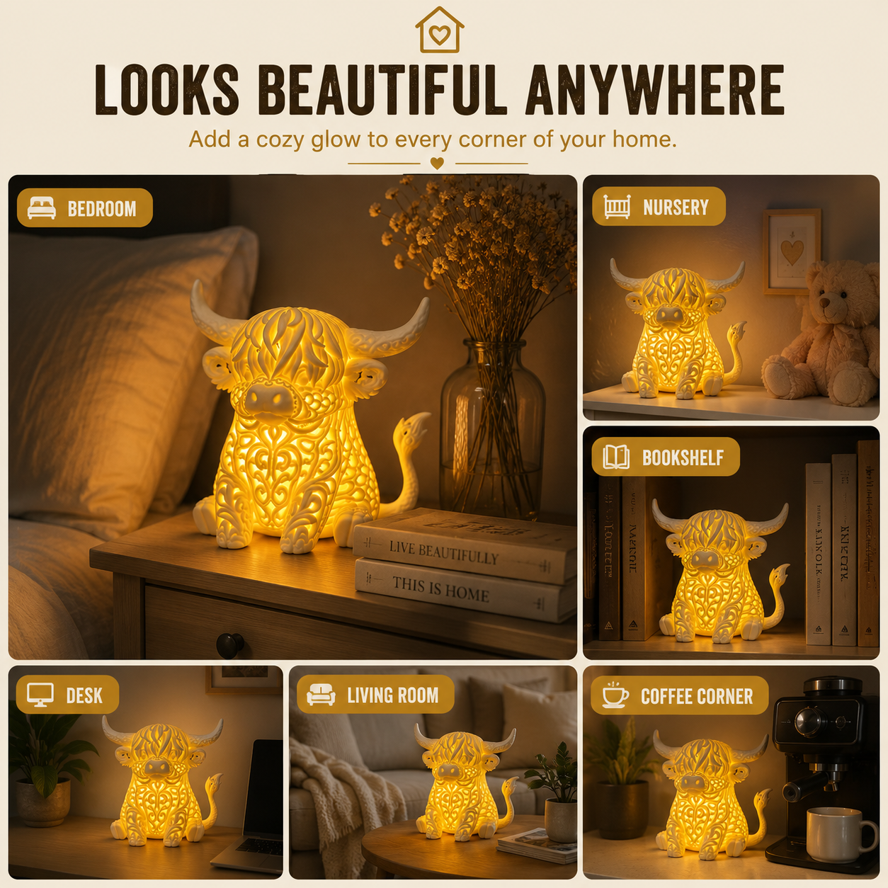 🐮Highland Cow Cozy Glow Lamp | Cute Warm Night Light for Home Decor
