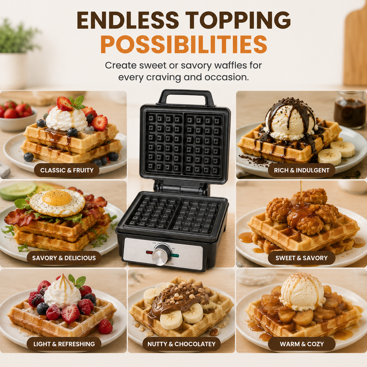 🧇 Belgian Waffle Maker | Thick Crispy Homemade Waffles With Non-Stick Plates