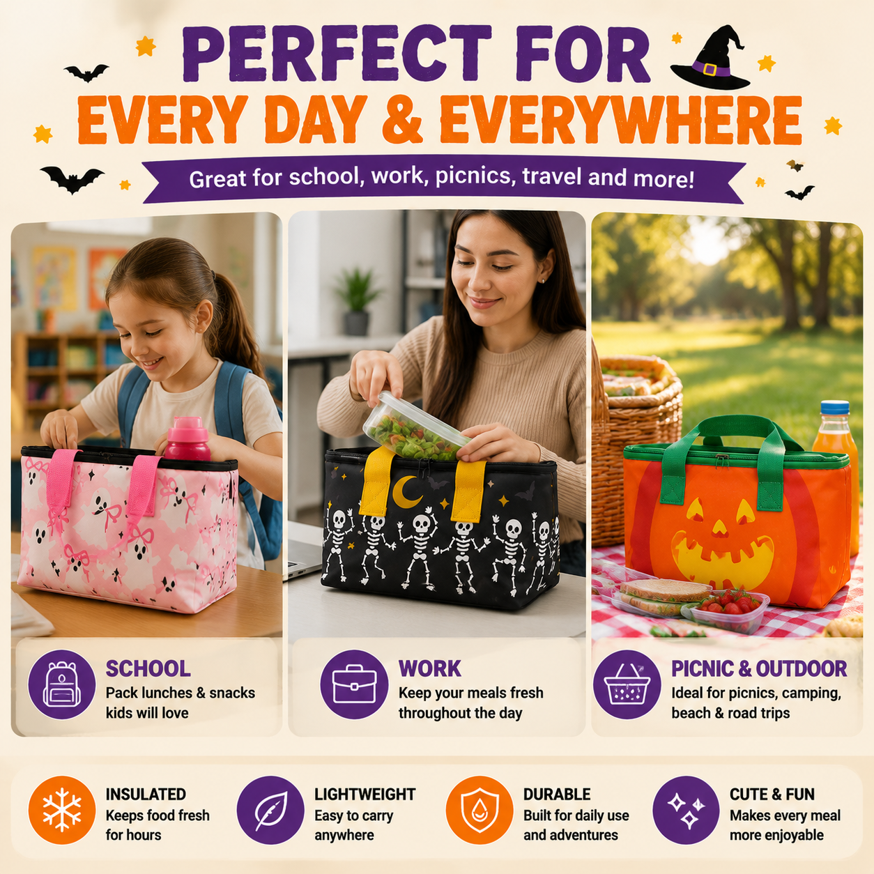 🎃 Limited 2026 Halloween Insulated Cooler Bag – New Seasonal Design, 1.5 Gallon Snack Tote For Parties & Outdoor Fun