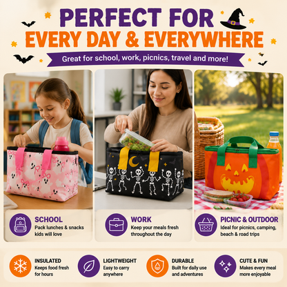 🎃 Limited 2026 Halloween Insulated Cooler Bag – New Seasonal Design, 1.5 Gallon Snack Tote For Parties & Outdoor Fun