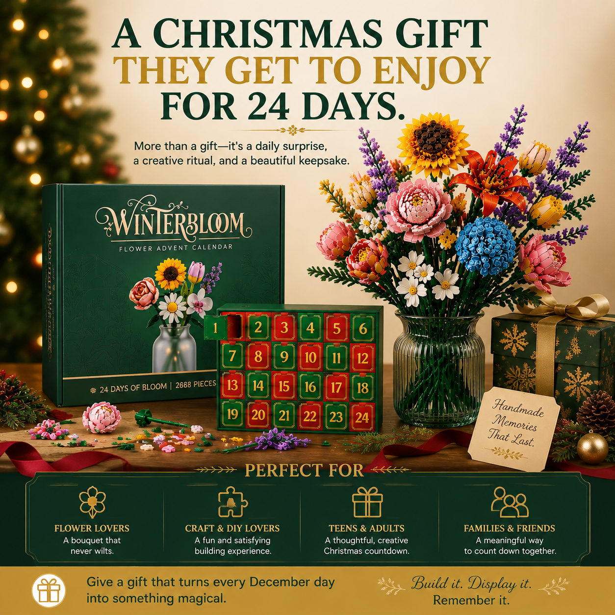 🎄 LIMITED CHRISTMAS DEAL | 24-Day Flower Advent Calendar – One Daily Build, One Finished Bouquet