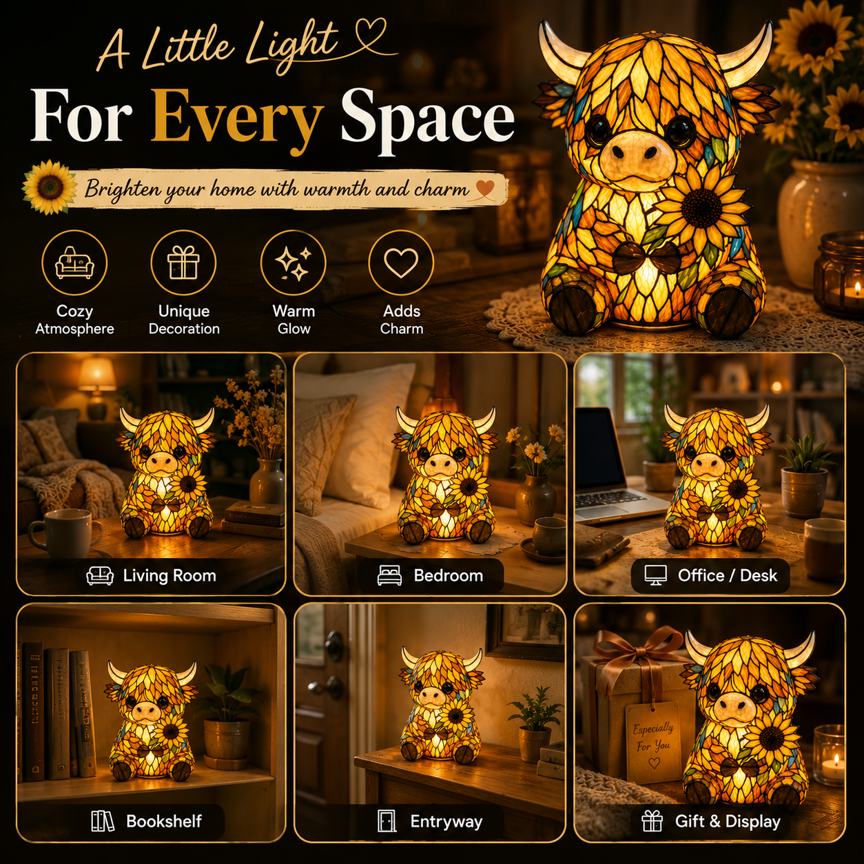 Highland Cow Night Light | Handmade Farmhouse LED Gift Lamp