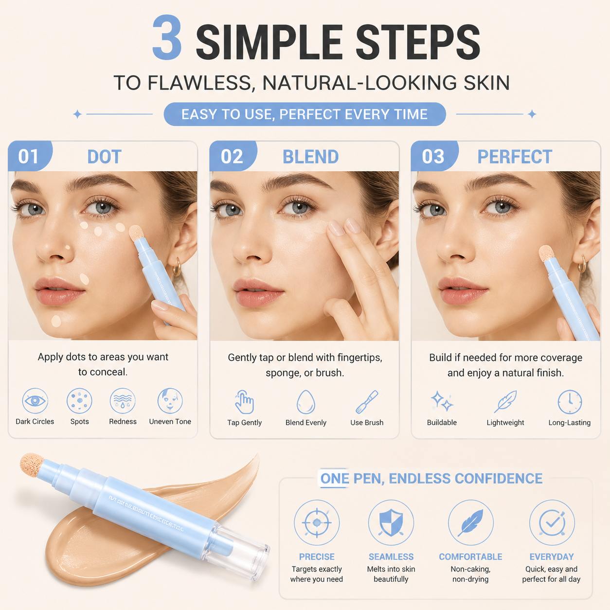 ✨ 2-in-1 Foundation & Concealer Pen – Smooth Buildable Coverage