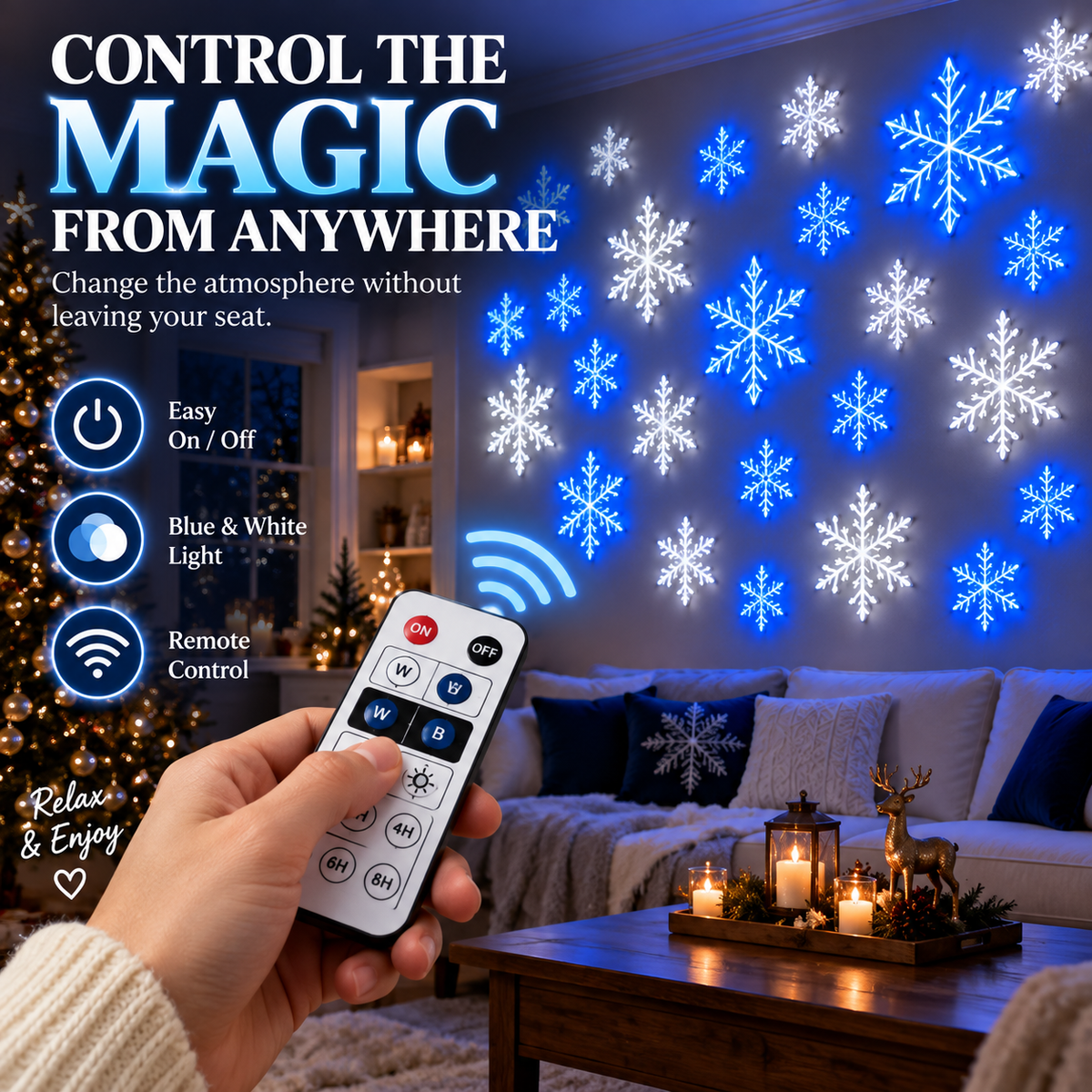 💙 WINTER WONDERLAND FAVORITE | Blue & White LED Snowflake Lights – Christmas Wall Decor for Living Rooms & Bedrooms