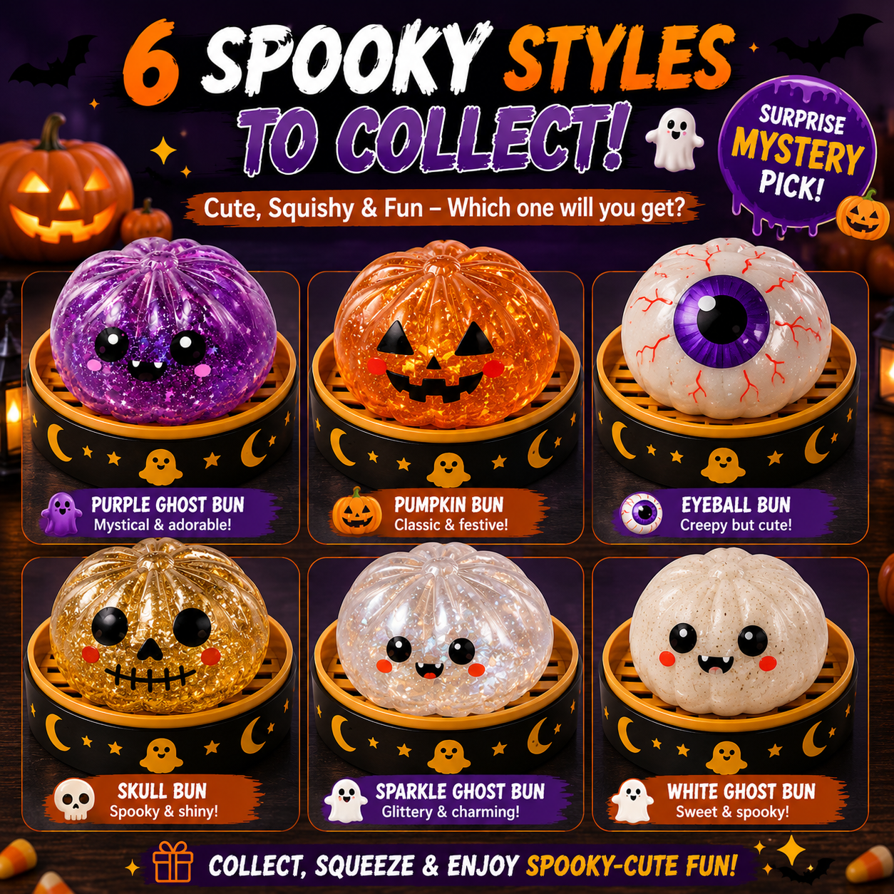 Halloween Mystery Dumpling Squishy Toy | Ghost Edition Surprise Capsule