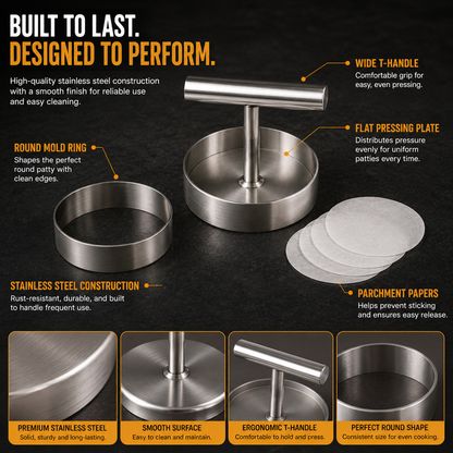 🍔 BBQ FAVORITE | Manual Burger Patty Press – Uniform Round Patties for Grilling, Meal Prep & Home Cooking