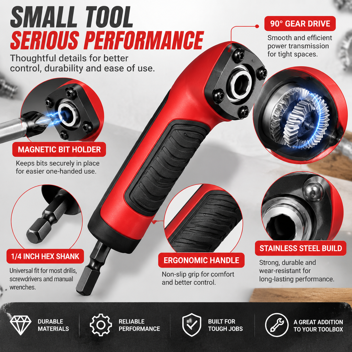 ⚙️ TIGHT SPACE DRILL ADAPTER | 90 Degree Right Angle Attachment for Drills & Screwdrivers with 1/4" Hex Shank