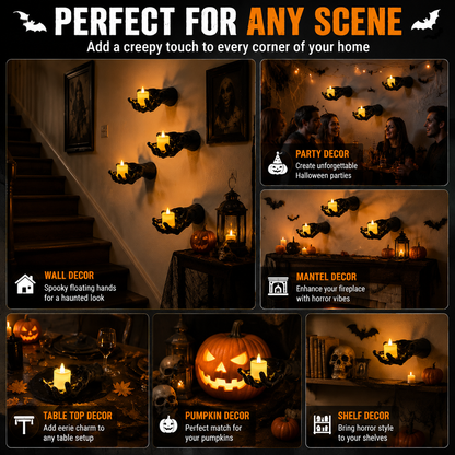 🔥 FLASH SALE 50% OFF – Ghost Hand LED Candle Holders | Halloween Gothic Wall Decor Set of 3
