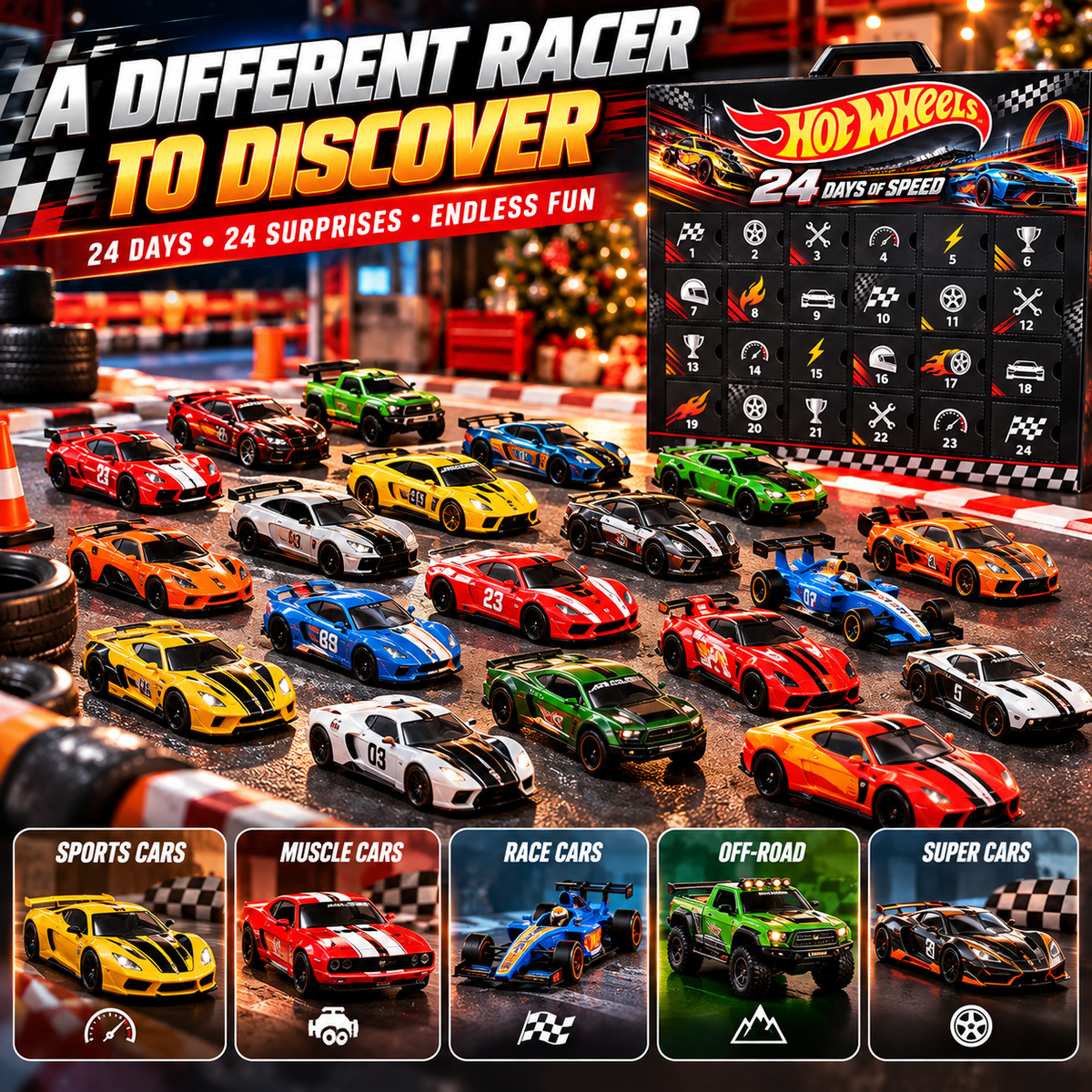 🏎️ 24-Day Racing Advent Calendar – Christmas Countdown Gift for Car Fans & Racing Lovers