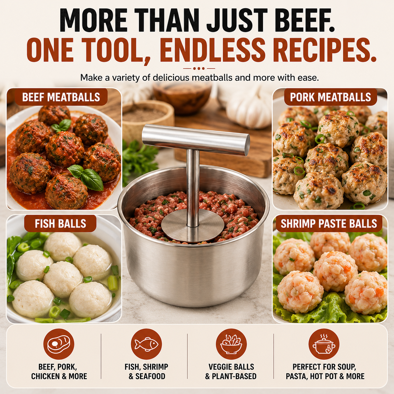 🍝 FAMILY KITCHEN DEAL | Stainless Steel Meatball Press – Make Uniform Meatballs for Pasta, Dinner & Meal Prep