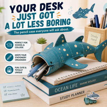 🌊 OCEAN LOVER FAVORITE | 3D Whale Shark Storage Pouch – Cute Desk Organizer, Pencil Case & Eyewear Holder