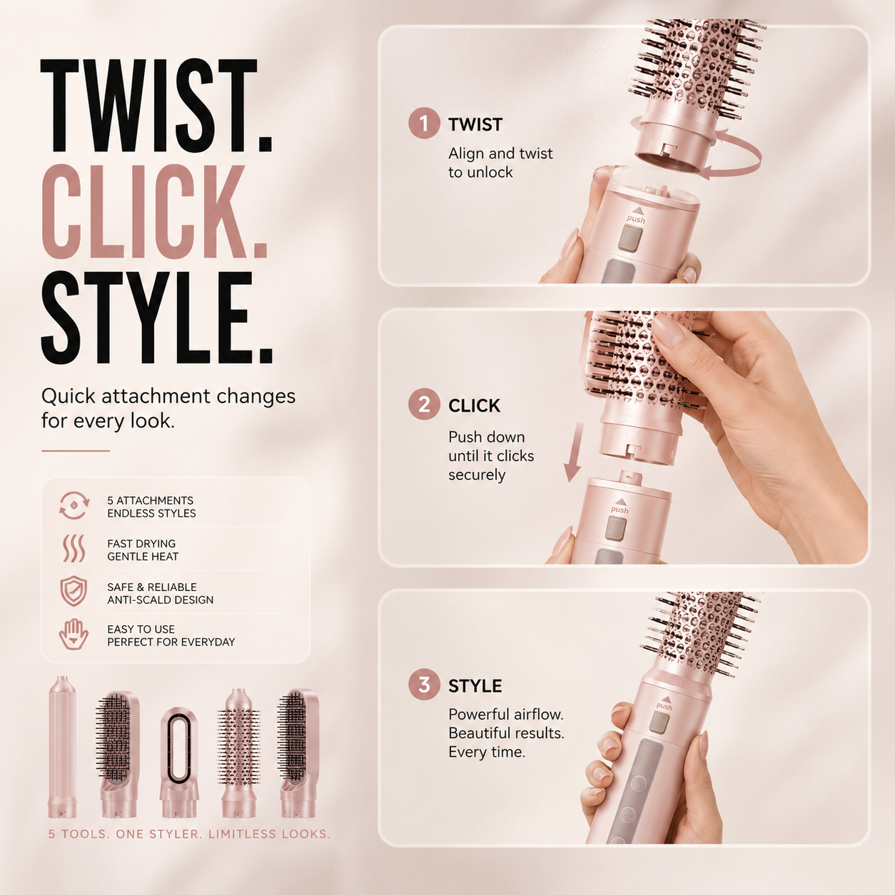 ✨ 5-in-1 Hot Air Styler – Dry, Smooth, Curl & Volumize