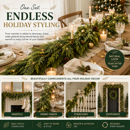🏠 CHRISTMAS FAVORITE | Artificial Cedar Garland 2-Pack – 6 FT Faux Greenery for Mantels, Tables, Stairs & Walls