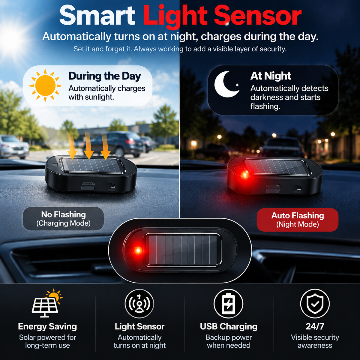 🔥 50% OFF TODAY | Solar Powered Car Alarm Light - Wireless LED Vehicle Security Indicator