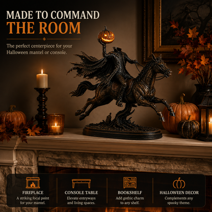 🎃 HOT SALE | Lighted Headless Horseman Statue – LED Pumpkin Halloween Decor for Mantel, Desk & Home