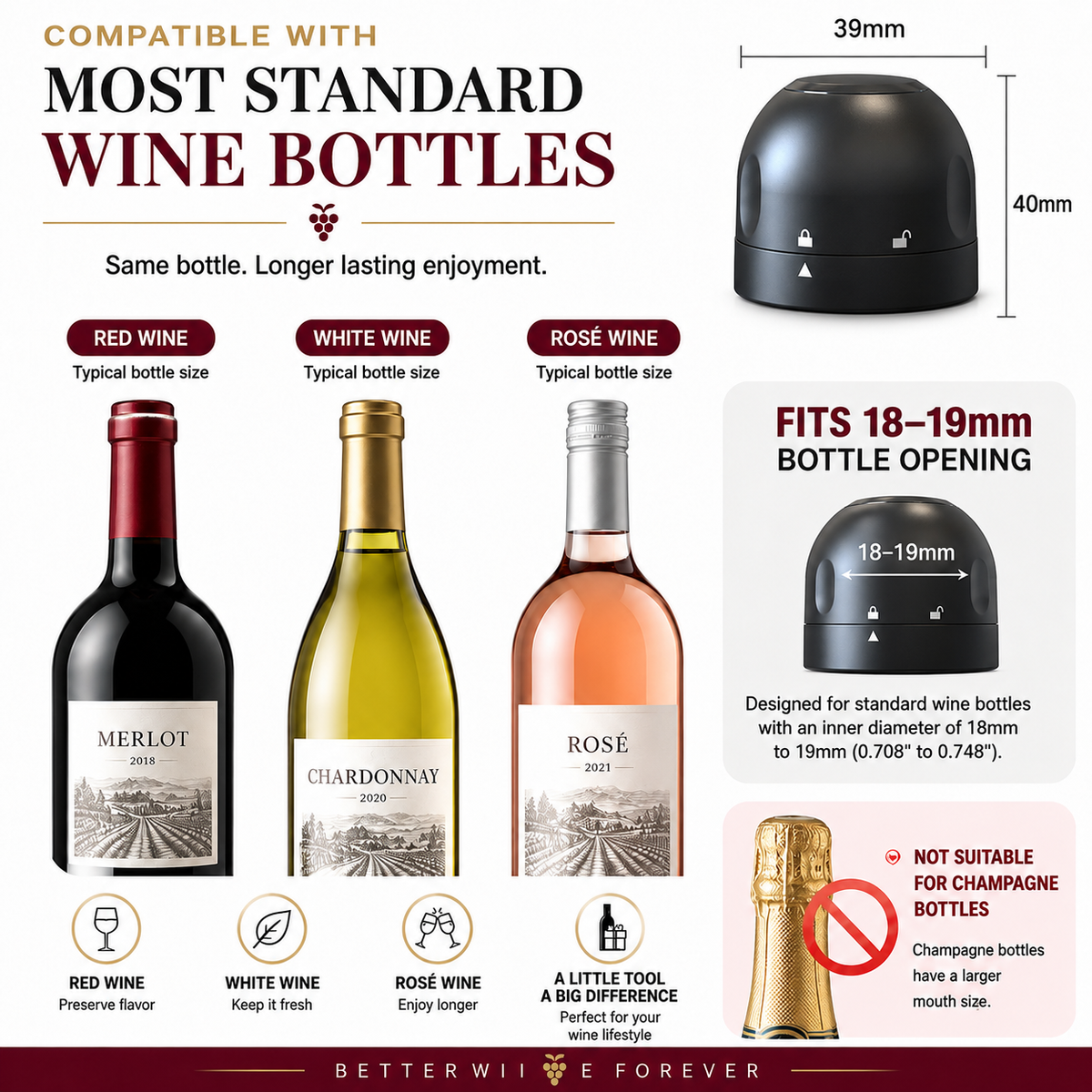 🎁 EVERYDAY WINE ESSENTIAL | Compact Reusable Bottle Stopper for Dinner, Date Night & Entertaining