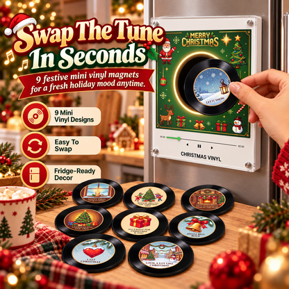 Christmas Music Fridge Decor 🎄 Interactive Mini Record Player with 9 Holiday Records