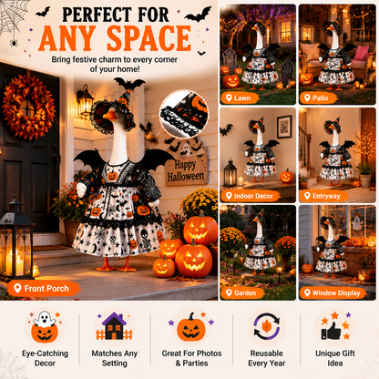 🎃 Halloween Porch Goose Outfit – Witch Goose Costume with Hat & Wings for 23" Lawn Goose
