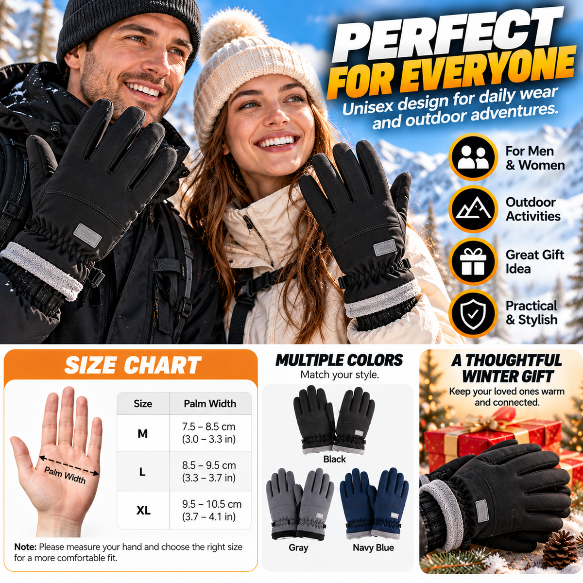 🧤 Thermal Touchscreen Winter Gloves — Windproof, Water-Resistant & Warm