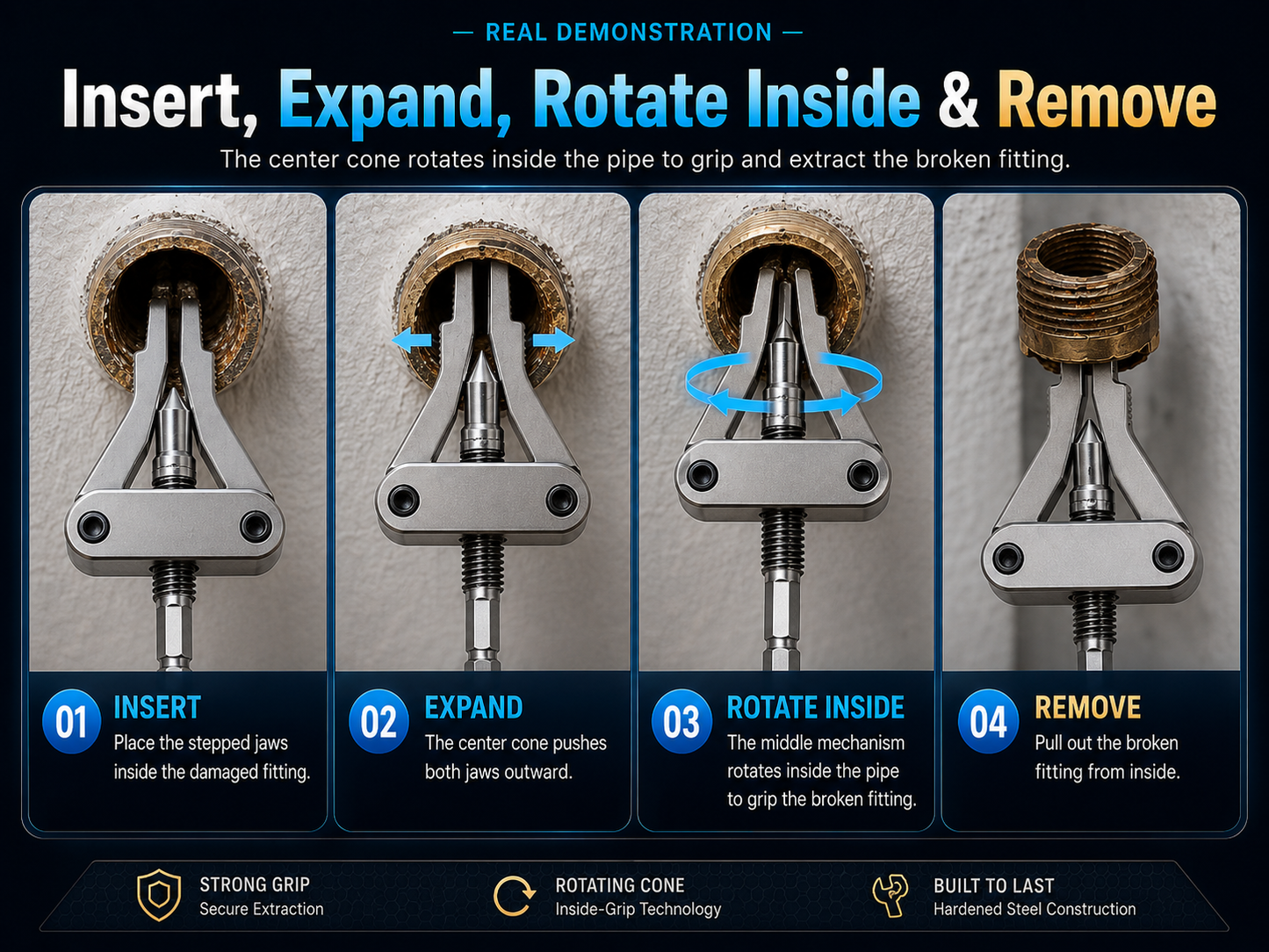 🔩 Broken Pipe Thread Remover - Grip And Remove Broken Faucet, Valve & Pipe Threads From The Inside