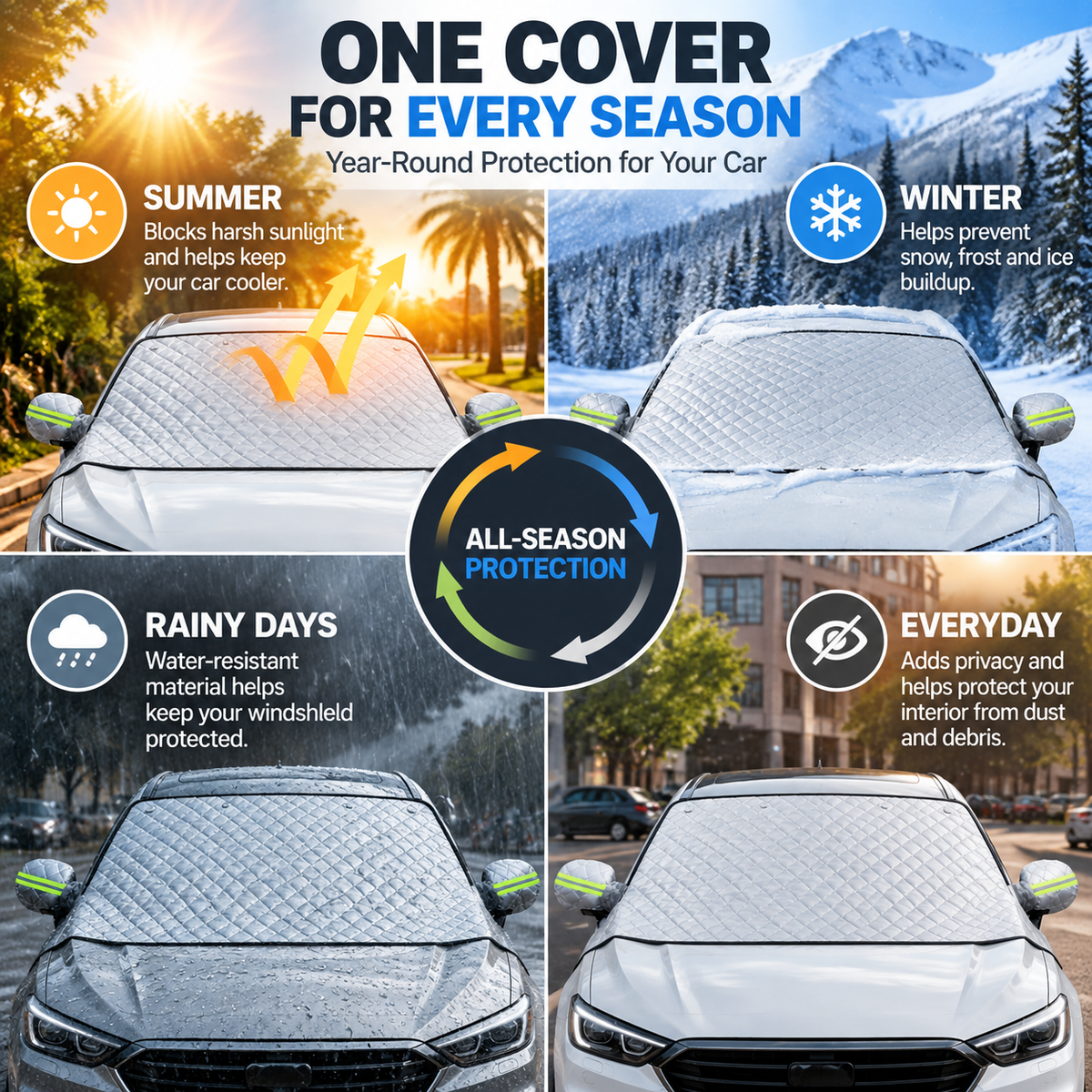 🚗 Magnetic Windshield Cover – All-Season Sun, Snow & Frost Protector for Cars, SUVs & Trucks