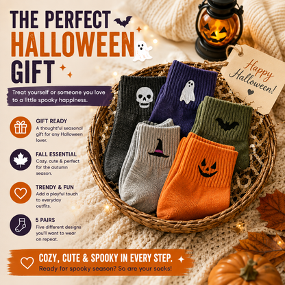 🎁 HALLOWEEN GIFT SALE | 5-Pair Cute Spooky Embroidered Socks