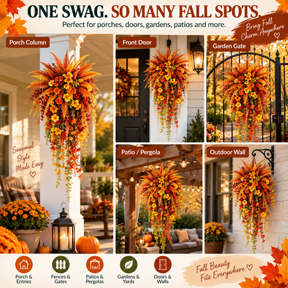 🏡 FALL PORCH FAVORITE | Cascading Artificial Fern Swag – Autumn Hanging Decor for Entryways, Columns & Gates