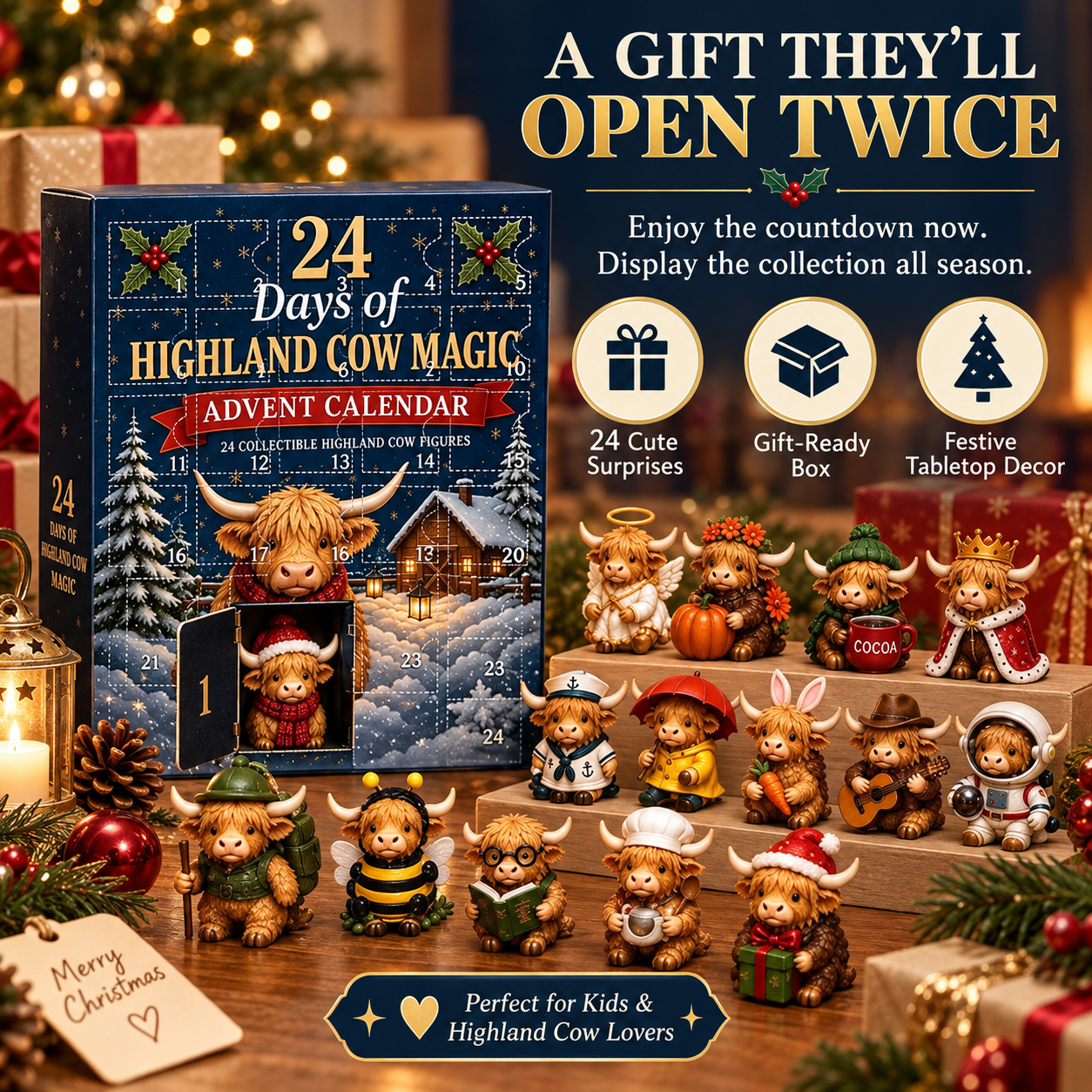 🐮 HOT SALE | 24-Day Highland Cow Advent Calendar – 24 Collectible Christmas Cow Figurines & Daily Surprises