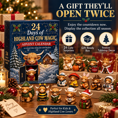 🐮 HOT SALE | 24-Day Highland Cow Advent Calendar – 24 Collectible Christmas Cow Figurines & Daily Surprises