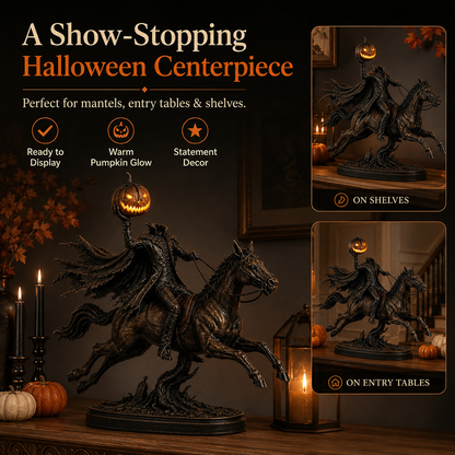 🎃 HOT SALE | Lighted Headless Horseman Statue – LED Pumpkin Halloween Decor for Mantel, Desk & Home