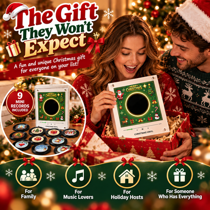 Christmas Music Fridge Decor 🎄 Interactive Mini Record Player with 9 Holiday Records